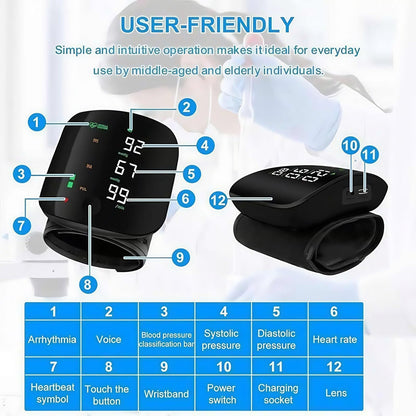 Wrist Blood Pressure Monitor Led Display, Touch Screen Wrist Blood Pressure Cuff 99x2 Reading Memory